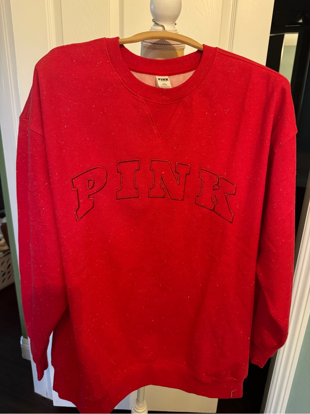 Victoria’s Secret PINK Red Glitter Logo Crewneck Sweatshirt Large
